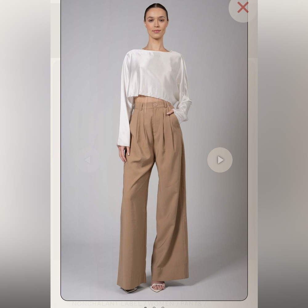 Camel Color Wide Leg Pant with Drapey Pleats